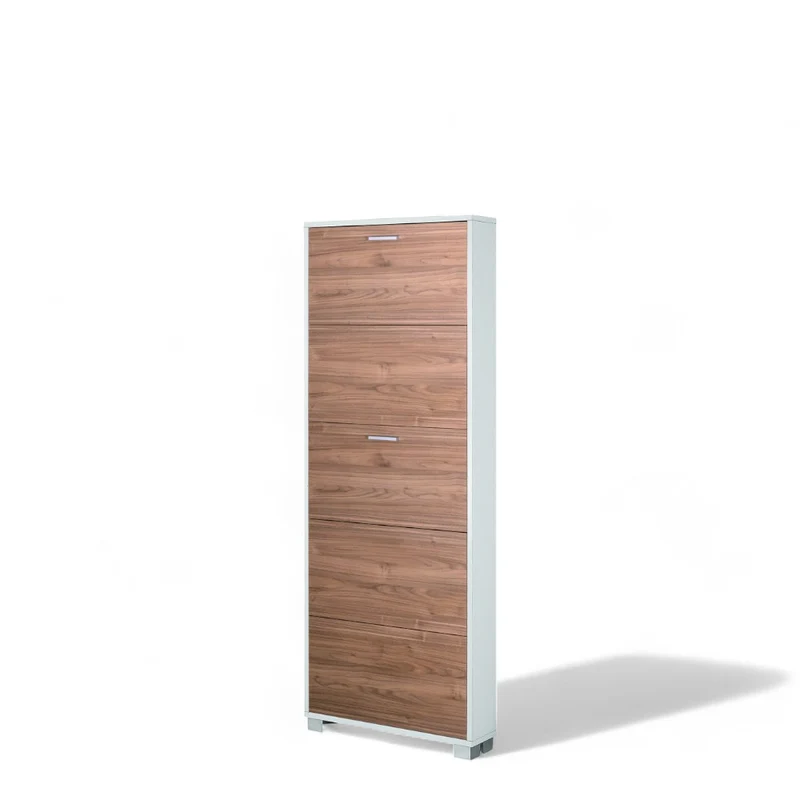 Scarpiera 5 ante salvaspazio bianco fiammato e noce stile moderno MDF alta qualità dimensioni 70x18x190 cm