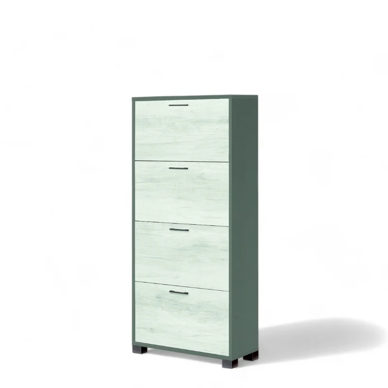 Scarpiera a 4 ante in MDF colore bianco e titanio con profondità di 29 cm e altezza di 151 cm ideale per l'ingresso