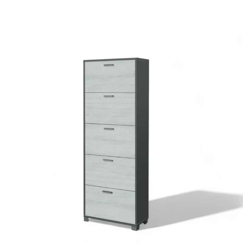 Scarpiera salvaspazio 5 ante MDF bianco profondità 29 cm titanio e quercia ideale per organizzazione ingresso casa