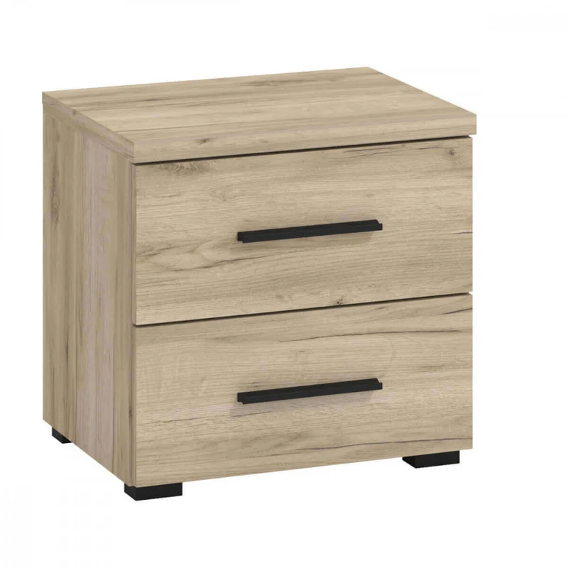 Comodino in legno con 2 cassetti rovere grigio 44,5x33x43 cm per camera da letto