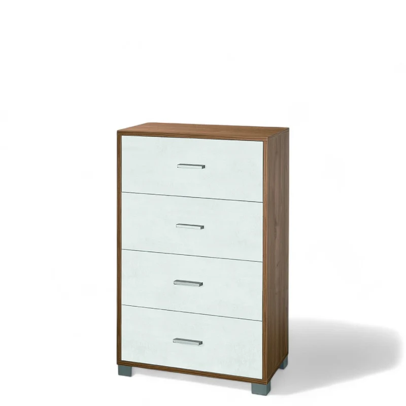 Cassettiera con 4 cassetti in MDF colore noce Stelvio e ossido bianco dimensioni 70x41x112 cm design moderno