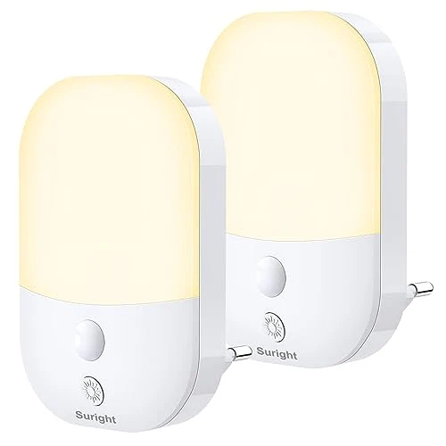 Luce Notturna Bambini, [2 Pezzi] Luce Notturna LED 5 Livelli Luminosità con Sensore Crepuscolare, Luci Notturne da Presa per Camera dei Bambini, Bagno, Corridoio, Cucina, Scale, ABS, Bianca Calda