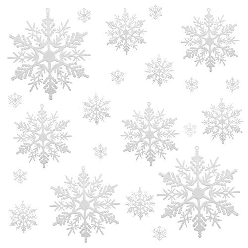 51 Pezzi Fiocchi di Neve Decorativi Natale,Decorazioni Legno per Albero di Natale Ornamenti Decorativi Natale di Fiocco di Neve in Ciondoli da Appendere DIY Artigianato