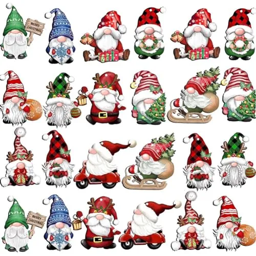 Babioms 24 PCS Legno di Natale Addobbi, Ciondoli In Legno per Albero di Natale, Gnomi Natalizi in Legno Addobbi di Natale, per Decorazioni, Fai Da Te, Bomboniere Natalizie