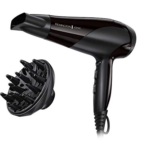 Remington Asciugacapelli Professionale con Ioni, Phon Ionic Dry 2200W, accessori 1 concentratore ed 1 diffusore inclusi, 3 temperature, D3198, [Esclusiva Amazon]