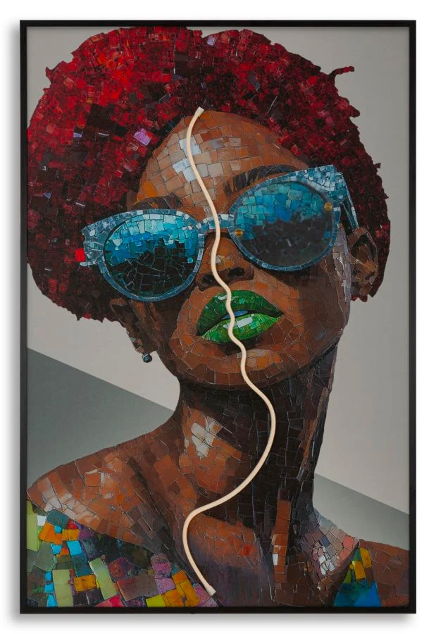 Stampa LED Su Tela Afro Con Applicazione 3D Acrilico Cm 60 X 3,5 X 90 Canvas Decorativo Per Interni