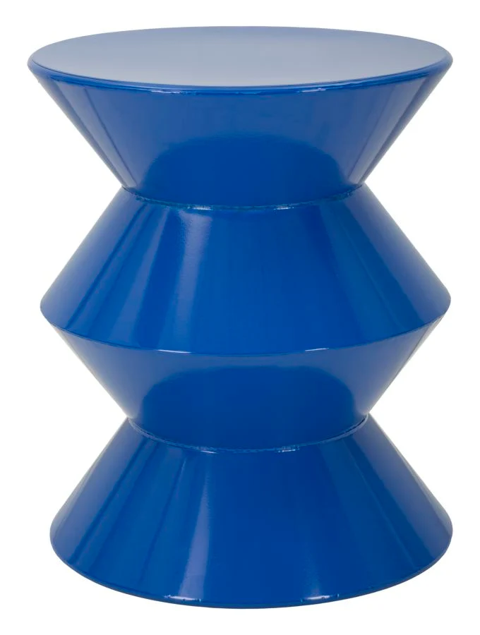 Tavolinetto Metallo Zag Blu Diametro 37,5 Cm Altezza 45 Cm Design Grafico Scultoreo Moderno Per Soggiorno