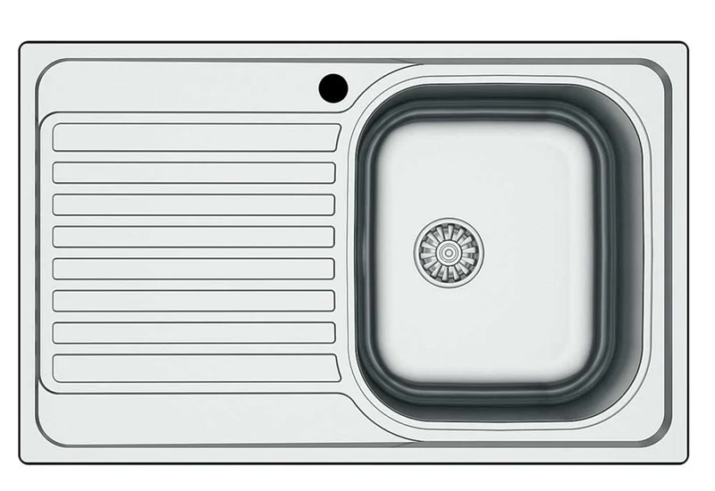 Lavello Inox ad Incasso 79x50, 1 Vasca e Gocciolatoio, Acciaio Satinato