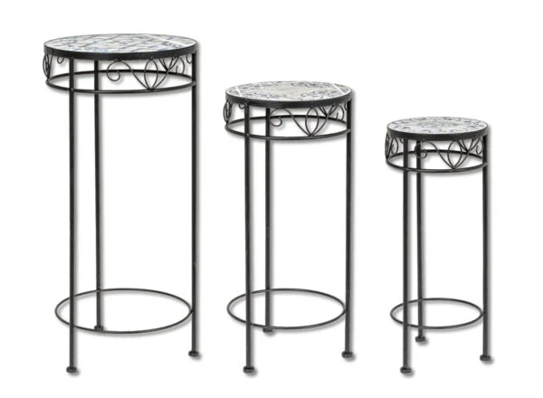 Set 3 Tavolini da Esterno in Ferro e Ceramica – Modello Erice, Resistente e Elegante