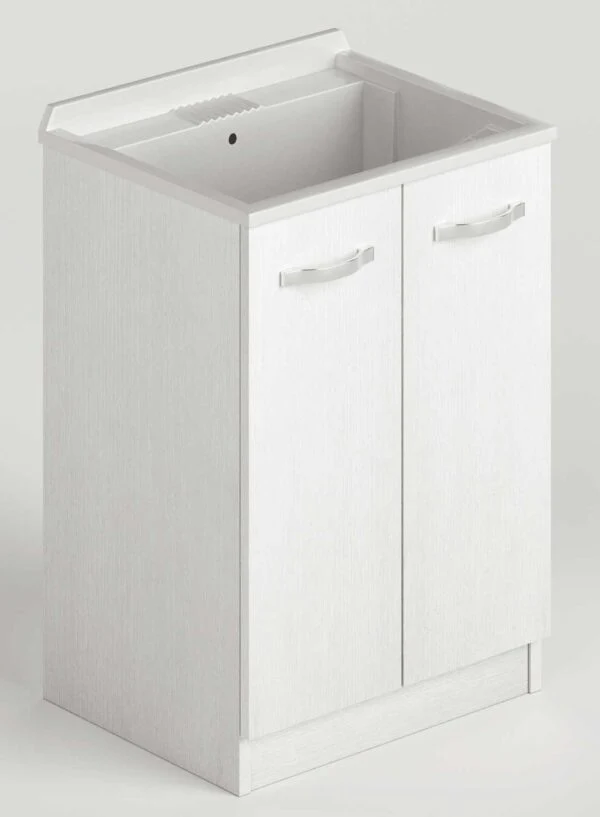 Lavatoio bianco frassinato da 61 cm con kit completo per lavanderia