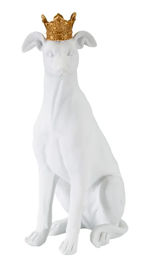 Statua Elegante di Cane con Corona Bianca 20x12,5x33 cm