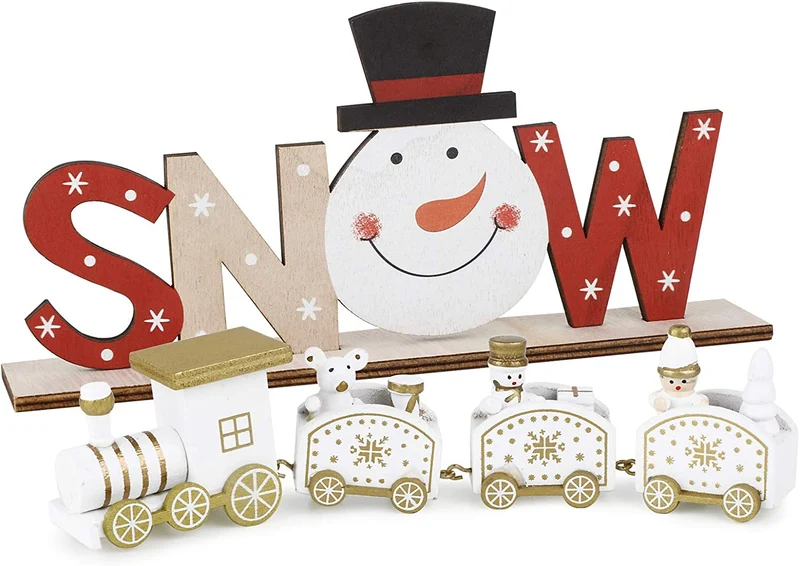 BHGT Mini Trenino in Legno Rosso Ornamento Natalizio da Tavolo Noel Decorazione Natalizia Oggetti Natallizi Addobbi per Natale Casa Regalo Festa
