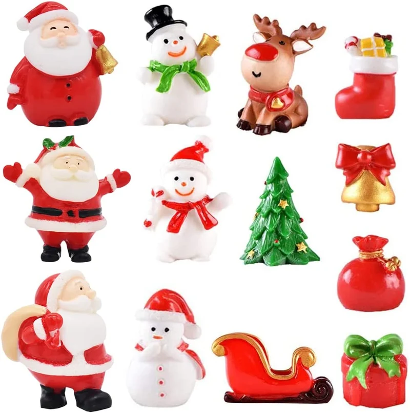 Ksopsdey 13 Pezzi Christmas Miniature Ornaments Natalizie Statuetta Miniatura di Natale Santa Claus Mini Figures Miniature Garden Ornaments for DIY Fairy Garden Decoration