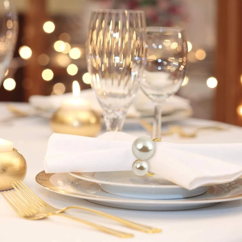 Kesote 12 Anelli per Tovaglioli da Tavola Portatovaglioli con Perle Decorzioni da Tavola per Matrimonio Cena Anniversaria Metallici Anelli di Tovagliolo Fibbia