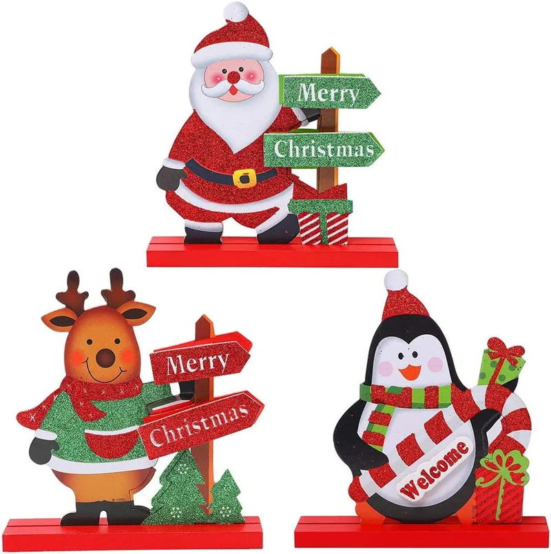 JPYH Addobbi Natalizi, Gift Boutique, 3 Decorazioni Natalizie da tavola per cene, tavoli da caffè, Pupazzo di Neve, Babbo Natale, Renna