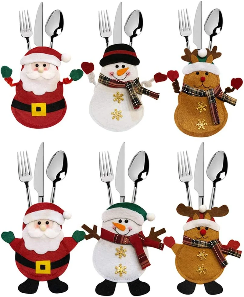 meteor 6 Pezzi Natale portaposate Costume, Babbo Natale Pupazzo di Neve alci, Decorazione per Tavolo