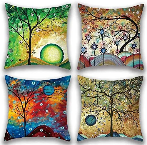 LAXEUYO Cuscini Divano Foglia di Alberi d'oro Cotone Biancheria Decorativo Fodere Cuscini45x45 cm