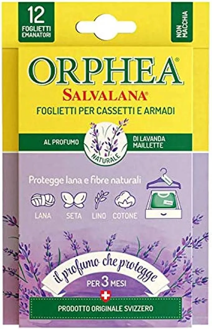 Orphea Salvalana Foglietti Per Cassetti E Armadi, Protegge Lana E Vestiti Tutta La Stagione, Profumo Di Cedro, 12 Foglietti Emanatori