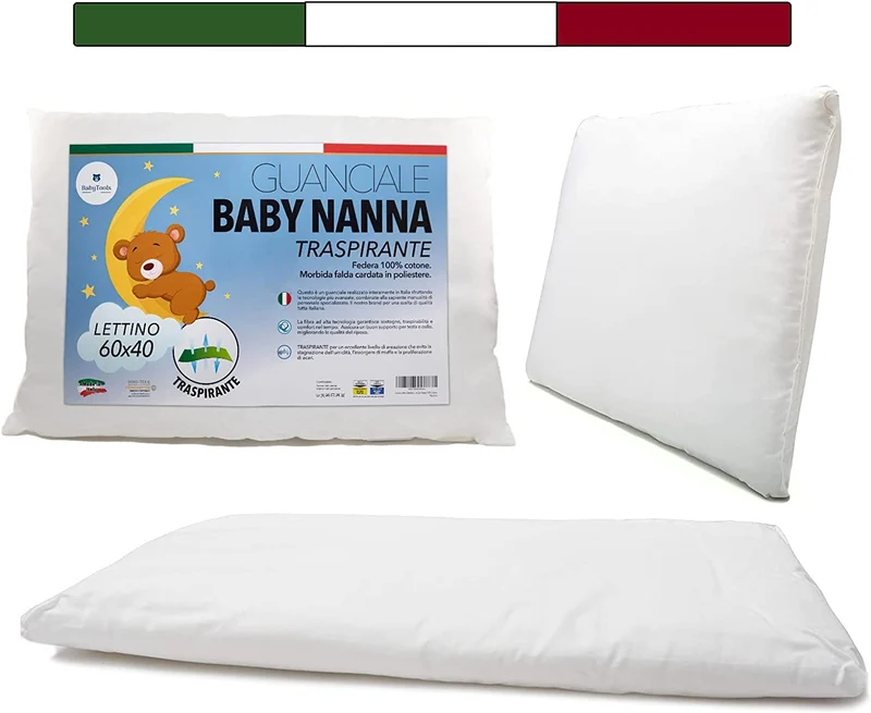 Cuscino Lettino Bambino (100% Made in Italy e OEKO-TEX®) - Cuscino Bambino Morbido 40x60 cm - Cuscino per Bambini Sottile, Traspirante, Antiacaro Con Federa 100% Cotone