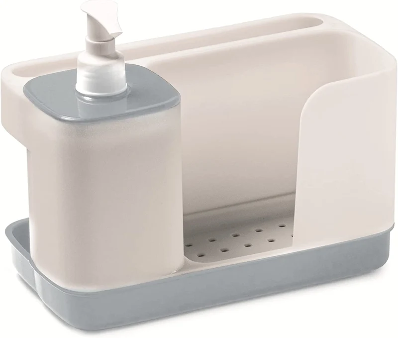 Snips Riordinello Grigio-Tidy Up Grey | 21 x 12 x 18 cm| Recycled Plastic Content | Made in Italy Contenitore Porta Spugne & Dispenser, Detersivo Liquido 0,40 LT, 214 unità