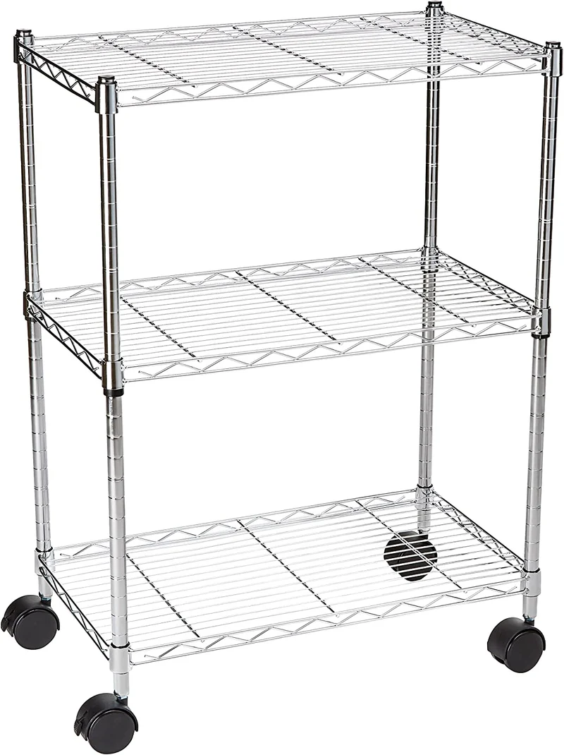 Amazon Basics - Scaffalatura a 3 ripiani, su rotelle, Nero