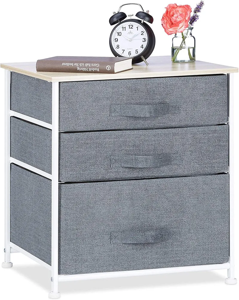 Relaxdays, Grigio 10023328_469 Mobiletto con 3 Cassetti, Mobile Cassettiera, HxLxP: 73 x 45 x 30 cm, Tessuto, Metallo, Legno