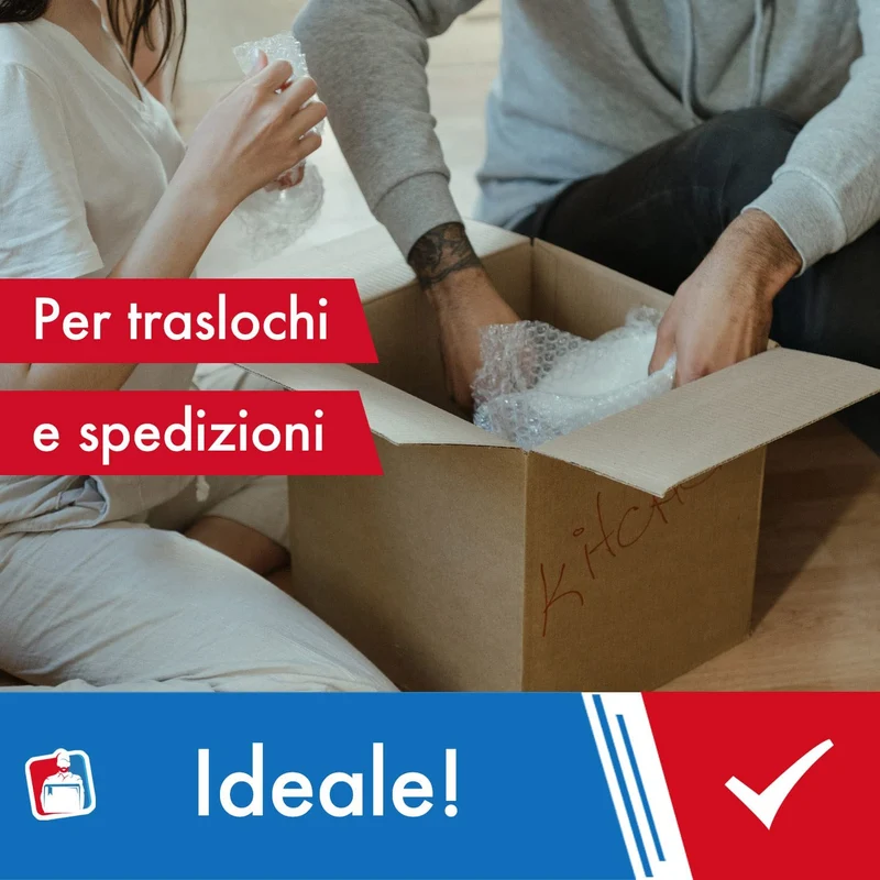 IMBALLAGGI 2000 - Rotolo Pluriball - 0,5x100 mt - 55gr/mq - Imbottitura per Imballaggio Bolle - Per la Protezione di Oggetti durante il Trasloco