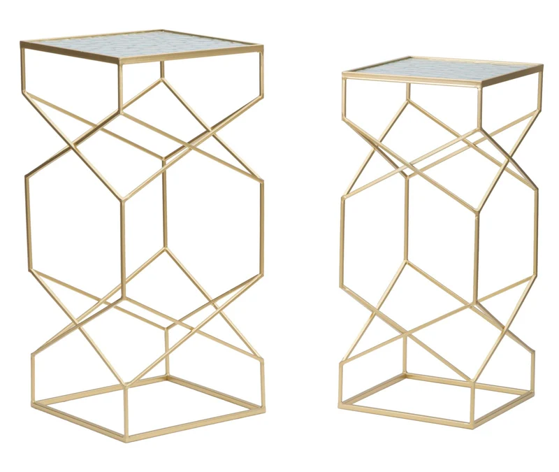 Tavolini Glassy Eleganti in Coppia cm 31,5x31,5x68 e 28x28x64