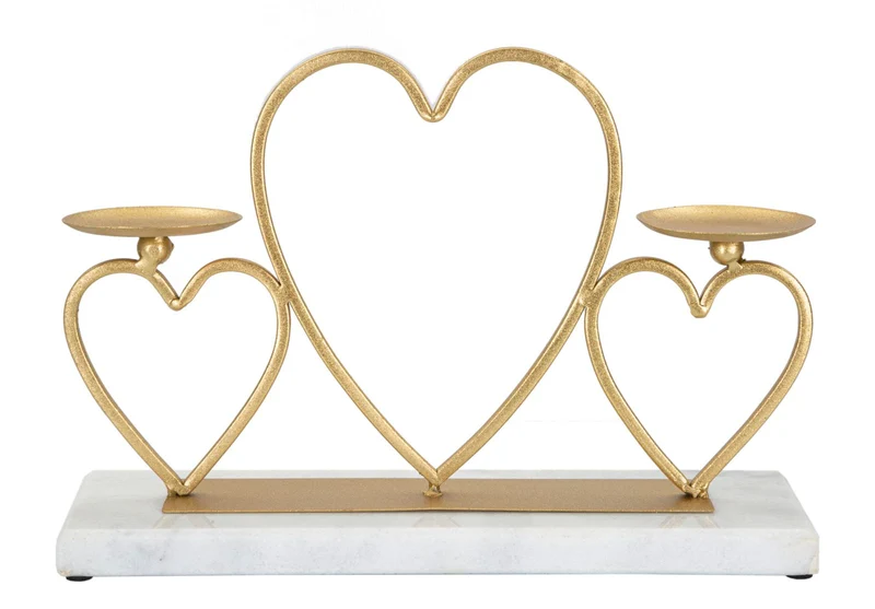 Portacandele in Metallo a Forma di Cuore 30x9x20 cm