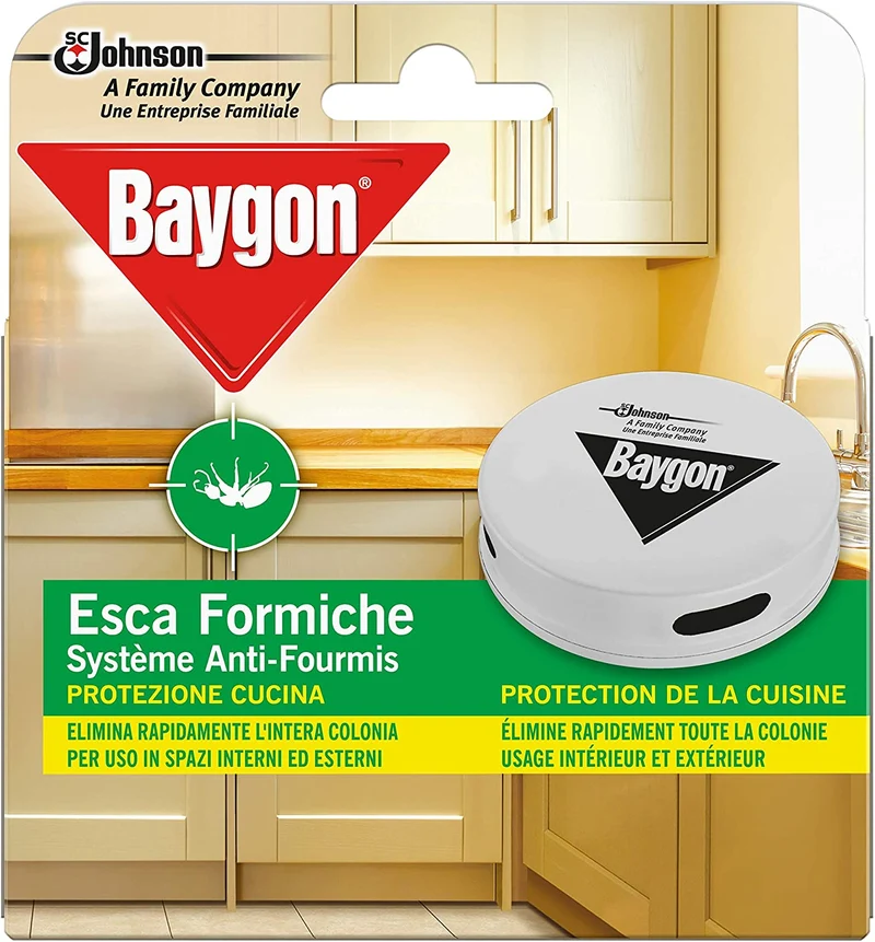 Baygon Esca Insetticida Formiche Pronta all'Uso, Protezione Cucina 30 g - Confezione da 1 Esca per Uso in Spazi Interni ed Esterni