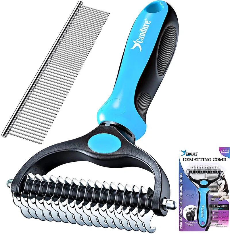 CANDURE Spazzola per Cani, Pettine Gatti per Pelo Acciaio Inossidabile 17+9 Doppia Faccia Strumento di Deshedding Animali per Cane Pelo Lungo, Medio e Corto