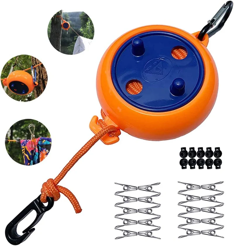 Heatigo Stendibiancheria estensibile, da campeggio, portatile, 8 m, per viaggi, vacanze, attività all'aperto, per bagno, lavanderia, giardino o viaggio