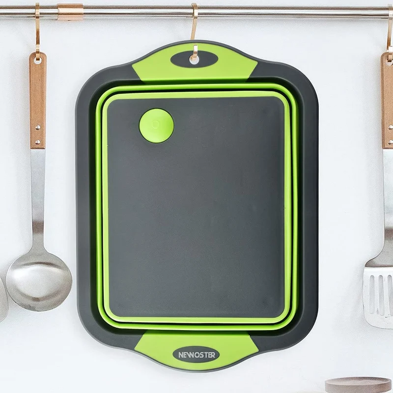 Tagliere pieghevole – Tagliere multifunzionale, scolapiatti e lavabo, scolapiatti e scolapiatti da cucina con forbici, cestino portatile per campeggio, picnic, barbecue (verde)