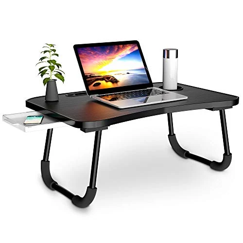 Tavolo Laptop, per Notebook, Scrivania dormitorio, Dormitorio Nero
