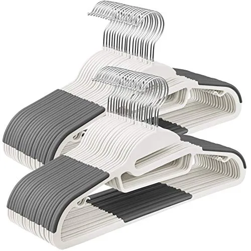 SONGMICS Set di 50 Grucce in Plastica, con Apertura a Bianco + Grigio