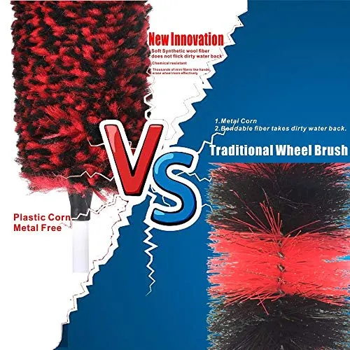 Clean world - Spazzola per ruote in lana sintetica 17.7inch Red, Rosso e nero.