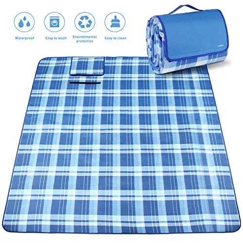 INTEY Coperta di Picnic Portatile e Impermeabile ed Prevenzione Sabbia Blu